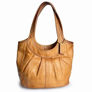 Coach Pleated Ergo Tote #12240 Tan Leather Tattersall Lining 2008 Collection